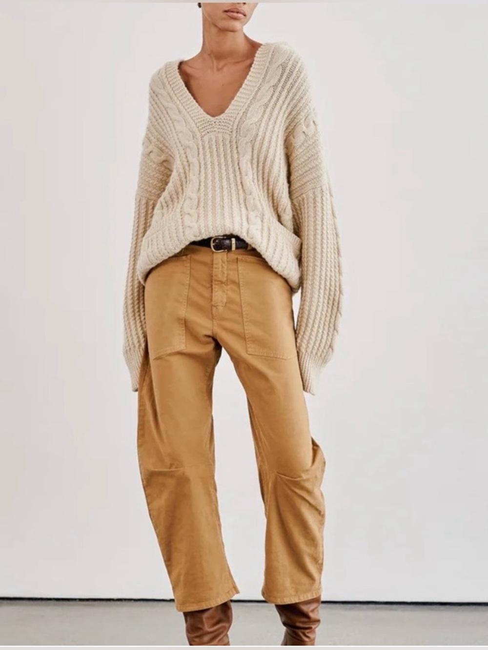 Nili Lotan Cropped Cargo Pants in Caramel Brown
